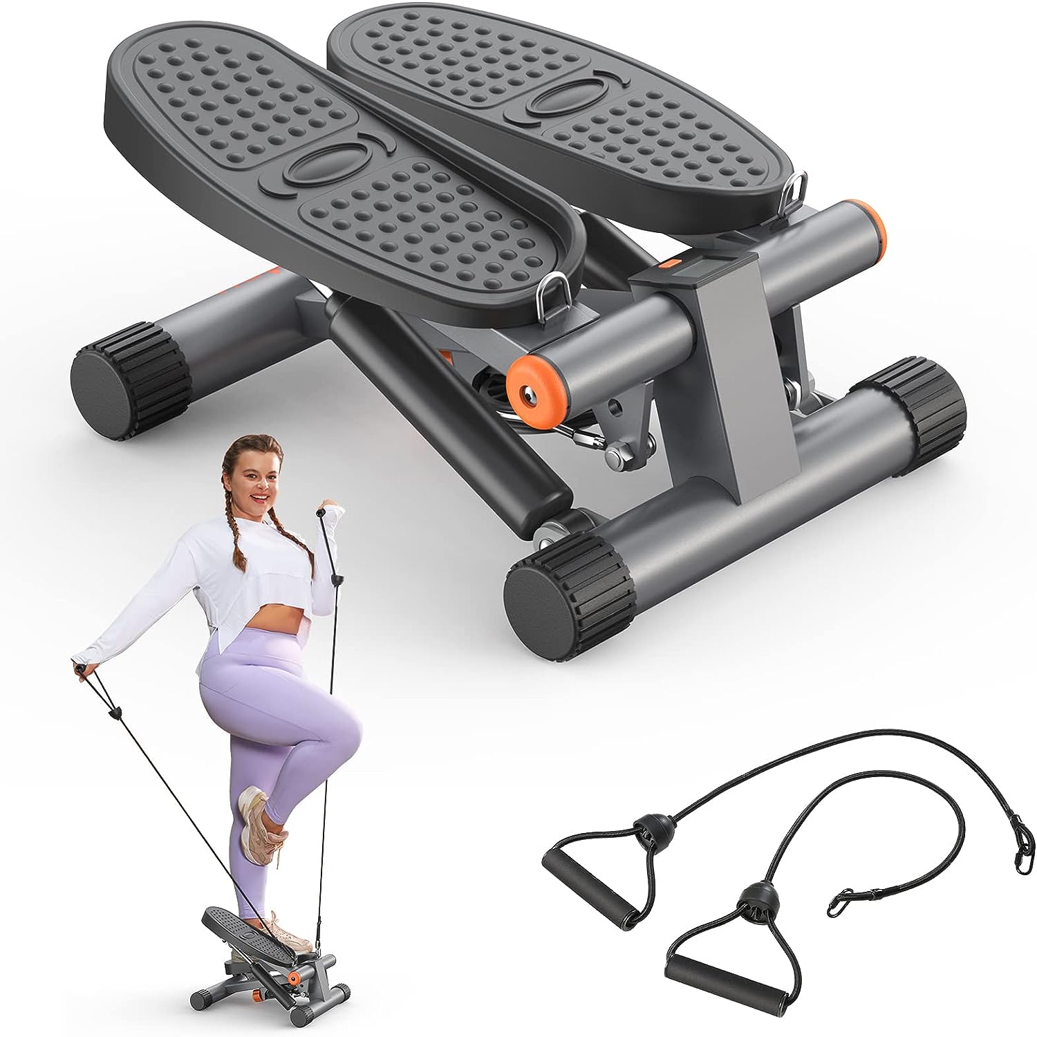  Steppers for Exercise, Stair Stepper with Resistance Bands, Mini Stepper with 300LBS Loading Capacity